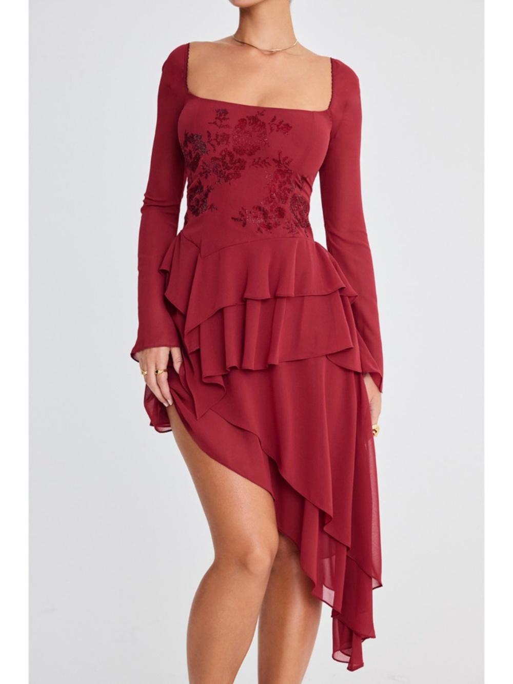 NEW House of CB Mistress Rocks Ruby Crystallised Hanky Hem Dress Medium